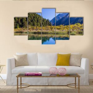 Jiuzhaigou Valley Scenic - Nature 5 Panel Canvas Art Wall Decor