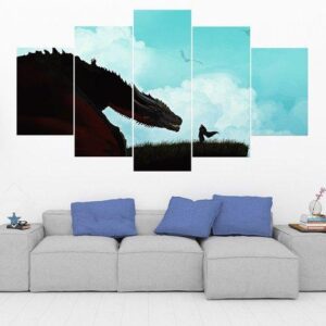 Jon Snow Meets Dragon Game Of Thrones - Movie 5 Panel Canvas Art Wall Decor