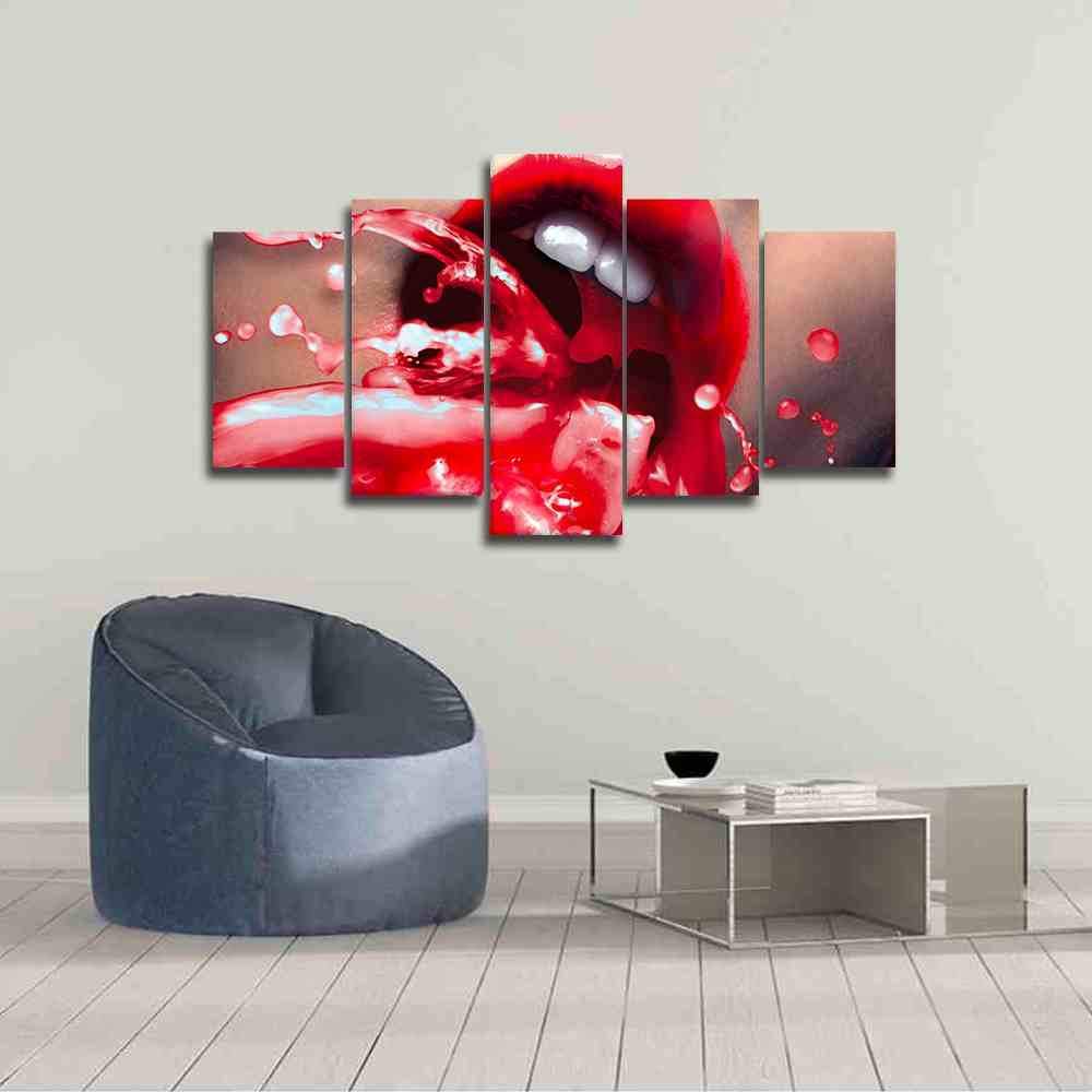 Juicy Lips - Abstract 5 Panel Canvas Art Wall Decor Juicy Lips - Abstract 5 Panel Canvas Art Wall Decor