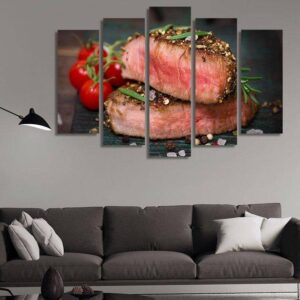 Juicy Medium-Rare Beef Steak - Kitchen 5 Panel Canvas Art Wall Decor