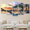 Jumping Bass Fish Fishing Lake River - Abstract 5 Panel Canvas Art Wall Decor
