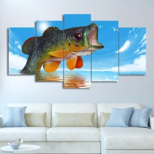 Jumping Fish On The Sea - Fishing 5 Panel Canvas Art Wall Decor