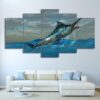 Jumping Tuna Fish - Fishing 5 Panel Canvas Art Wall Decor