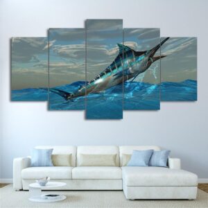 Jumping Tuna Fish - Fishing 5 Panel Canvas Art Wall Decor