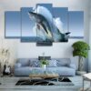 Jumping White Shark 3 - Animal 5 Panel Canvas Art Wall Decor