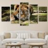 Jungle Tigers - Animal 5 Panel Canvas Art Wall Decor