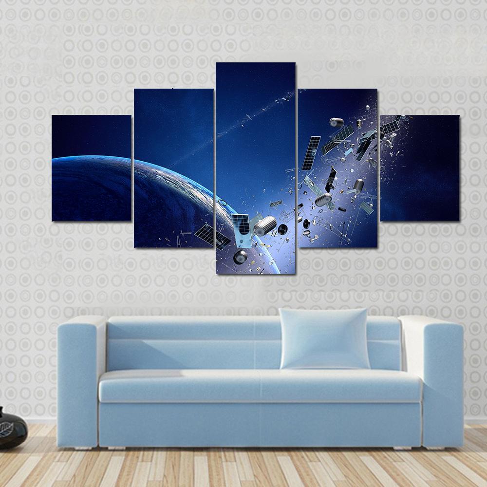 Junk Orbiting Around Earth - Space 5 Panel Canvas Art Wall Decor Junk Orbiting Around Earth - Space 5 Panel Canvas Art Wall Decor