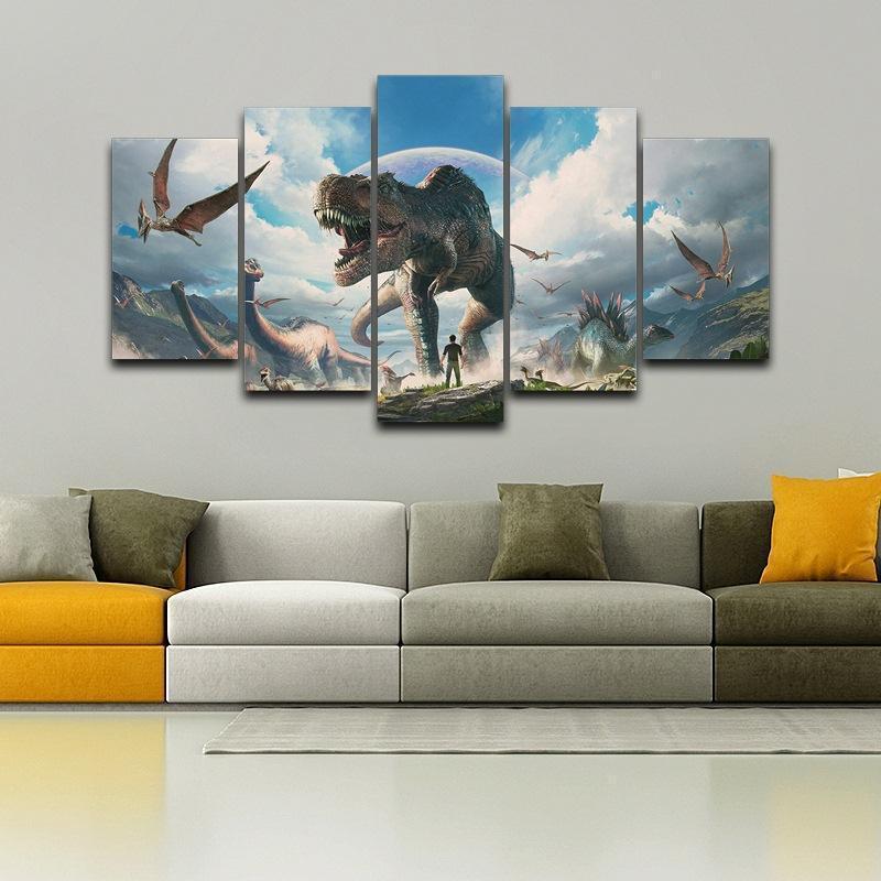 Jurassic World Among Dinosaurs - Movie 5 Panel Canvas Art Wall Decor Jurassic World Among Dinosaurs - Movie 5 Panel Canvas Art Wall Decor