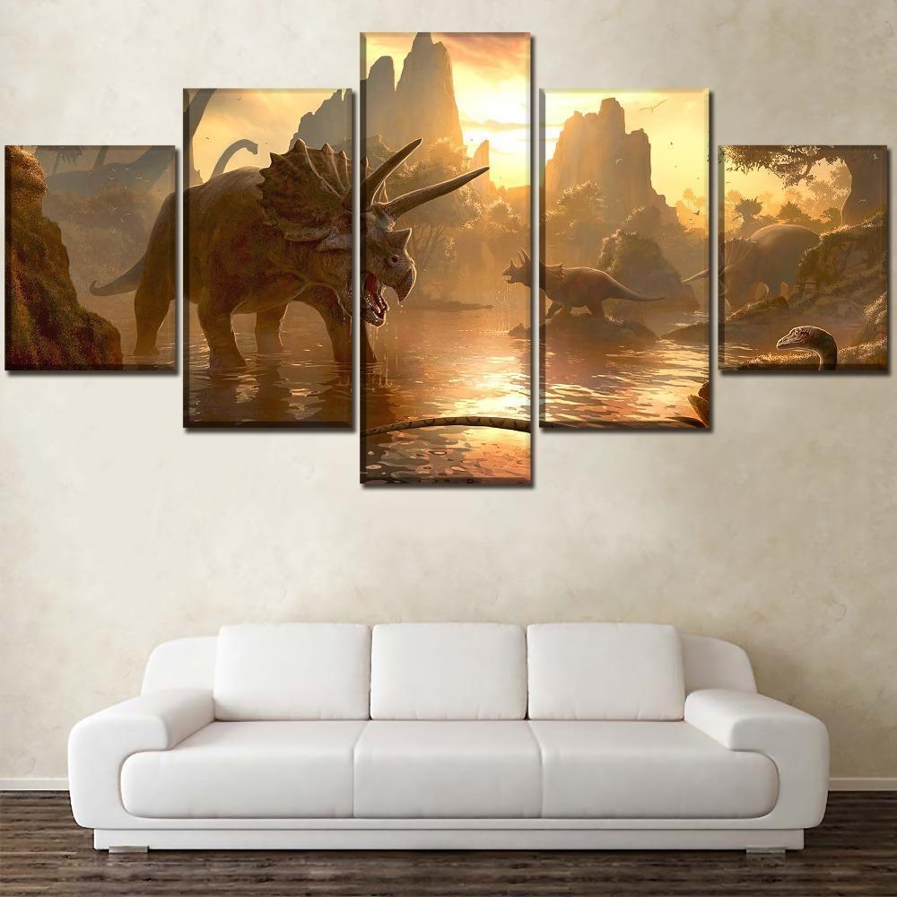 Jurassic World Dawn With Dinosaurs - Movie 5 Panel Canvas Art Wall Decor Jurassic World Dawn With Dinosaurs - Movie 5 Panel Canvas Art Wall Decor