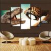 Jurassic World Dinosaurs Vs Animals Tiger - Animal 5 Panel Canvas Art Wall Decor