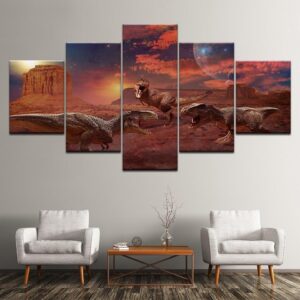 Jurassic World Gloaming With Dinosaurs - Animal 5 Panel Canvas Art Wall Decor