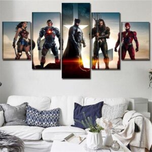 Justice League Batman Wonder Woman Comic - Dc 5 Panel Canvas Art Wall Decor