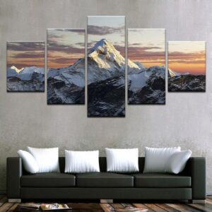 K2 Snowy Mountain Peak - Nature 5 Panel Canvas Art Wall Decor