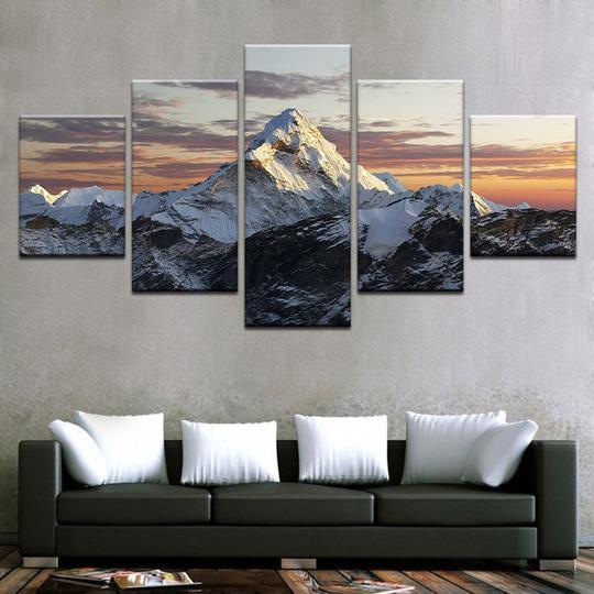K2 Snowy Mountain Peak - Nature 5 Panel Canvas Art Wall Decor K2 Snowy Mountain Peak - Nature 5 Panel Canvas Art Wall Decor