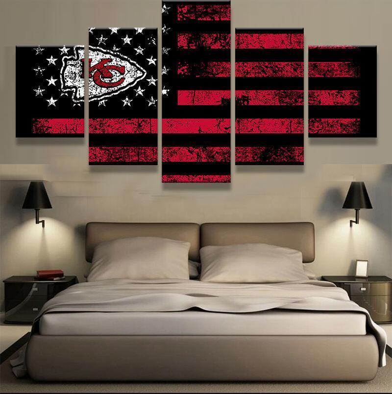 Kansas City Chief Usa Flag - Abstract 5 Panel Canvas Art Wall Decor Kansas City Chief Usa Flag - Abstract 5 Panel Canvas Art Wall Decor