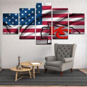 Kansas City Chiefs American Flag Us Usa - Abstract 5 Panel Canvas Art Wall Decor