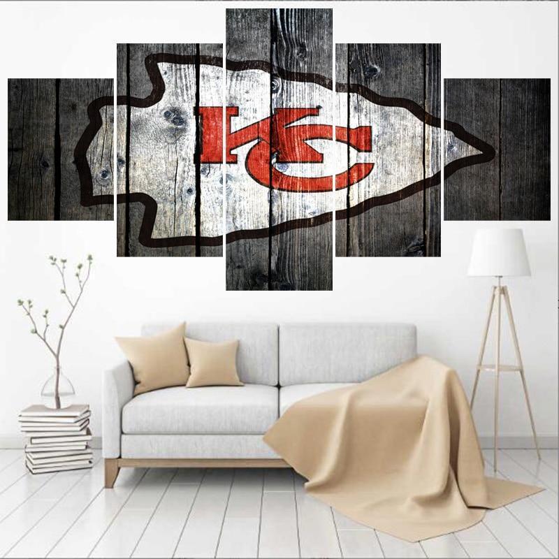 Kansas City Chiefs Logo Poster 3 Football - 5 Panel Canvas Art Wall Decor Kansas City Chiefs Logo Poster 3 Football - 5 Panel Canvas Art Wall Decor
