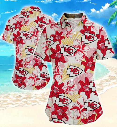 Kansas City Chiefs Women Hawaiian Shirt Summer Button Up Kansas City Chiefs Women Hawaiian Shirt Summer Button Up
