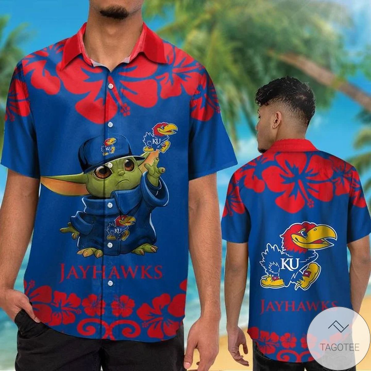 Kansas Jayhawks Baby Yoda Hawaiian Shirt Kansas Jayhawks Baby Yoda Hawaiian Shirt