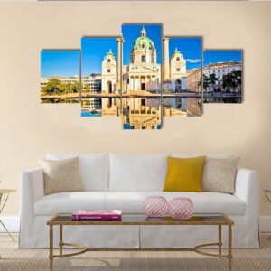 Karlskirche Church Of Vienna Reflection View - Nature 5 Panel Canvas Art Wall Decor