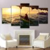 Kayak Boat Girl Sailing - Space 5 Panel Canvas Art Wall Decor