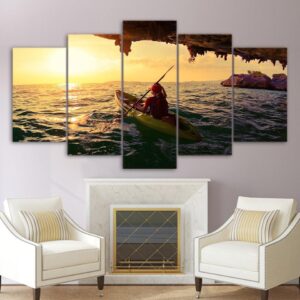Kayak Boat Girl Sailing - Space 5 Panel Canvas Art Wall Decor