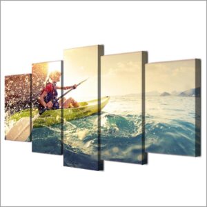 Kayak Rowing Water Sun - Sport 5 Panel Canvas Art Wall Decor
