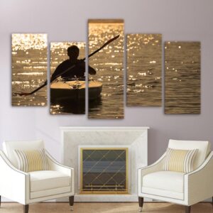 Kayak Sailing Glittering Water - Space 5 Panel Canvas Art Wall Decor