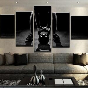 Kettlebell Pose Workout - Sport 5 Panel Canvas Art Wall Decor