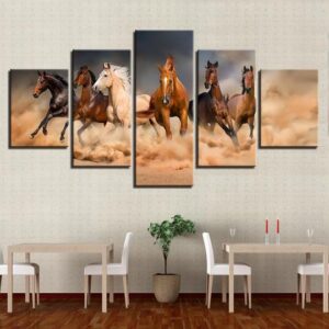 Kick The Dust Up Wild Mustangs - Animal 5 Panel Canvas Art Wall Decor