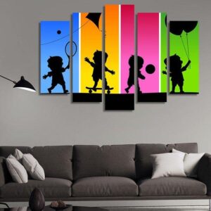 Kids Silhouette - Abstract 5 Panel Canvas Art Wall Decor
