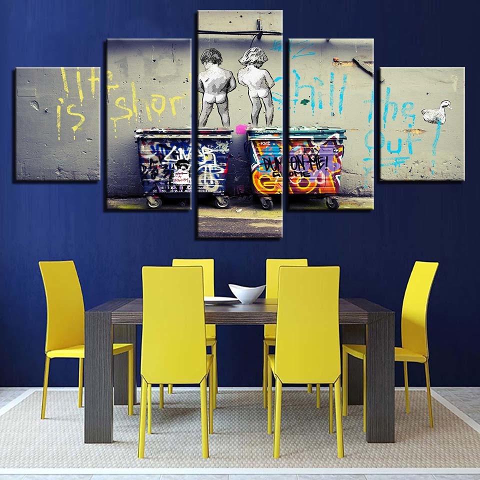 Kids Urinate - Abstract 5 Panel Canvas Art Wall Decor Kids Urinate - Abstract 5 Panel Canvas Art Wall Decor