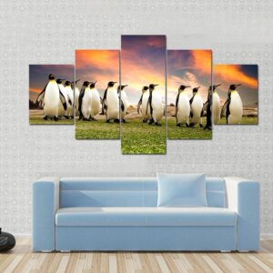 King Penguins In The Falkland Islands - Animal 5 Panel Canvas Art Wall Decor