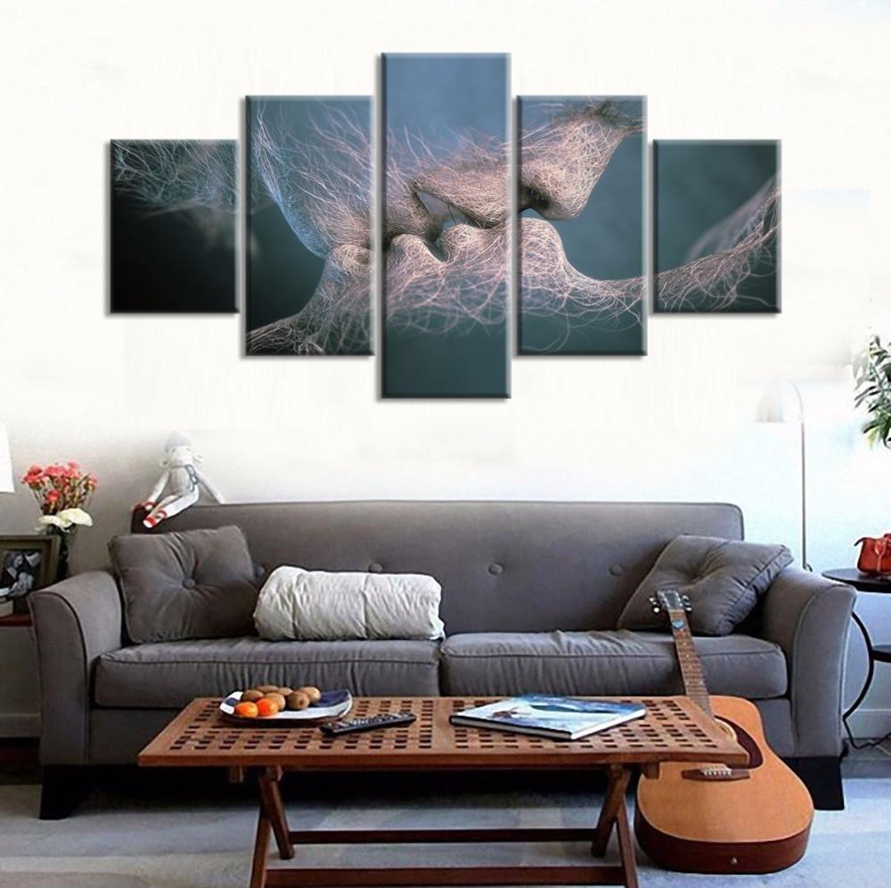 Kissing lovers - Abstract 5 Panel Canvas Art Wall Decor Kissing lovers - Abstract 5 Panel Canvas Art Wall Decor