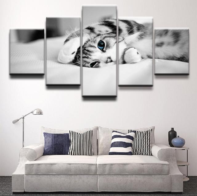 Kitten On Bed - Animal 5 Panel Canvas Art Wall Decor Kitten On Bed - Animal 5 Panel Canvas Art Wall Decor