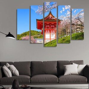 Kiyomizu Dera Temple In Kyoto - Nature 5 Panel Canvas Art Wall Decor
