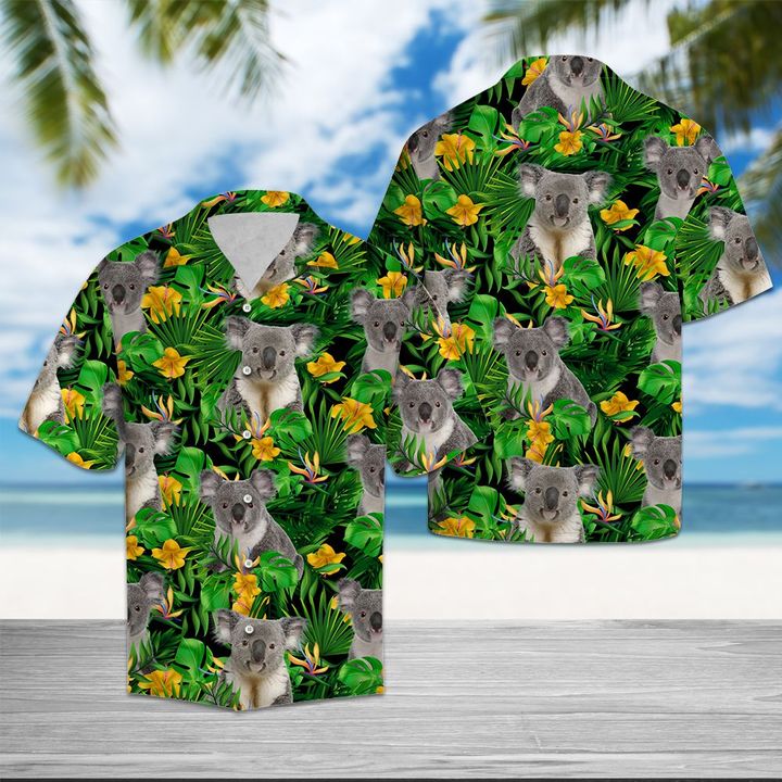 Koala Tropical Wild Flower Hawaiian Shirt Summer Button Up Koala Tropical Wild Flower Hawaiian Shirt Summer Button Up