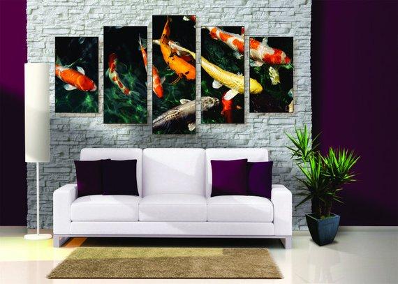 Koi Fish - Animal 5 Panel Canvas Art Wall Decor Koi Fish - Animal 5 Panel Canvas Art Wall Decor