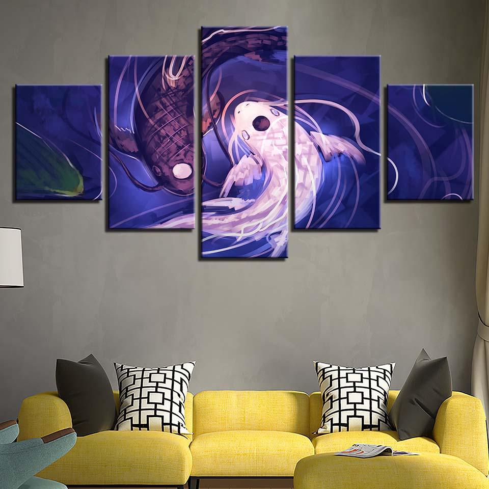 Koi Yin Yang Fish Avatar - Abstract 5 Panel Canvas Art Wall Decor Koi Yin Yang Fish Avatar - Abstract 5 Panel Canvas Art Wall Decor