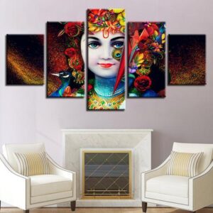 Krishna Color Splash 1 - Abstract 5 Panel Canvas Art Wall Decor