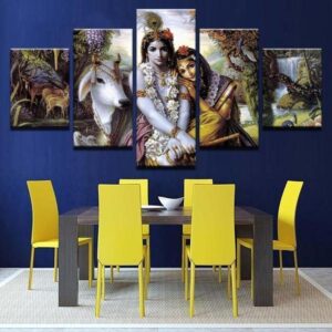 Krishna & Radha -Abstract Religion 5 Panel Canvas Art Wall Decor