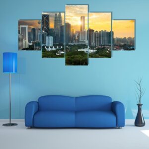 Kuala Lumpur Skyline In The Evening - Nature 5 Panel Canvas Art Wall Decor