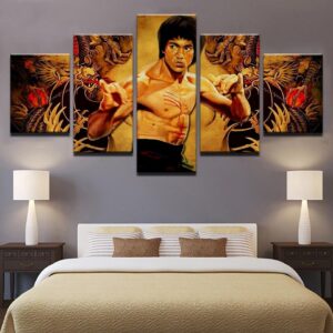 Kung Fu Superstar Bruce Lee 20 - Famous Person 5 Panel Canvas Art Wall Decor