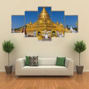 Kuthodaw Pagoda In Mandalay - Religion 5 Panel Canvas Art Wall Decor