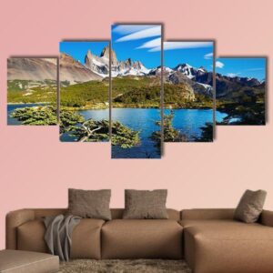Laguna Capri And Mount Fitz Roy - Nature 5 Panel Canvas Art Wall Decor