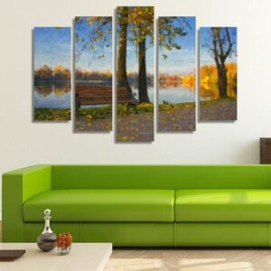 Lake And A Bench - Nature 5 Panel Canvas Art Wall Decor