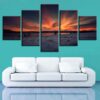 Lake And Mountain Sunset Dusk - Nature 5 Panel Canvas Art Wall Decor