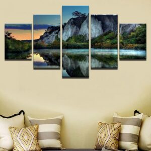 Lake And Moutain - Nature 5 Panel Canvas Art Wall Decor