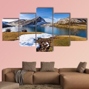 Lake Enol In Spain - Nature 5 Panel Canvas Art Wall Decor