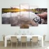 Lake Fishing Rod - Fishing 5 Panel Canvas Art Wall Decor
